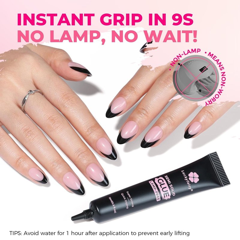 Luckyfairy Super Strong Nail Glue for Press Ons 15g (2pcs) : 4-in-1 Quick Air Dry, No Lamp Needed, Long Lasting, Semi Solid Soft Gel Nail Glue for Acrylic Nails Tips