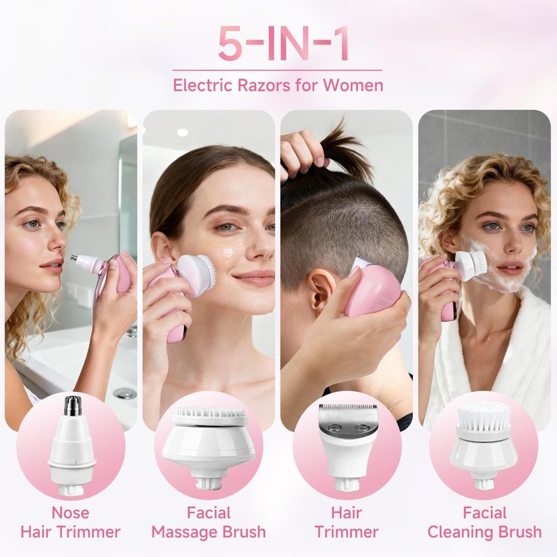 Electric Razors for Women Legs, 5-in-1 Electric Shaver for Women & Body Shaver, Waterproof Wet/Dry 7-Blade Women’s Electric Shaver with Womens Facial Hair Shaver for Lady Face Underarms Public