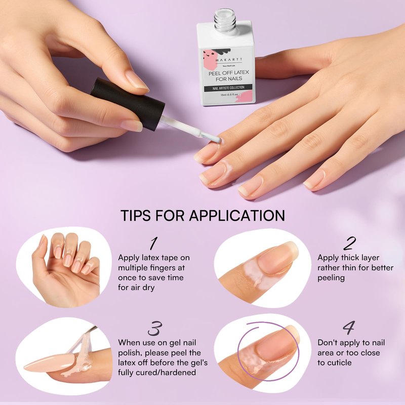 Makartt Liquid Latex for Nails: Nail Polish Barrier Peel Off for Clean Edges, Quick Dry Peel Off Cuticle Guard, Latex Tape for Nails Gel Polish, Stamping, Chrome Powder for Nail Art Home Salon Use