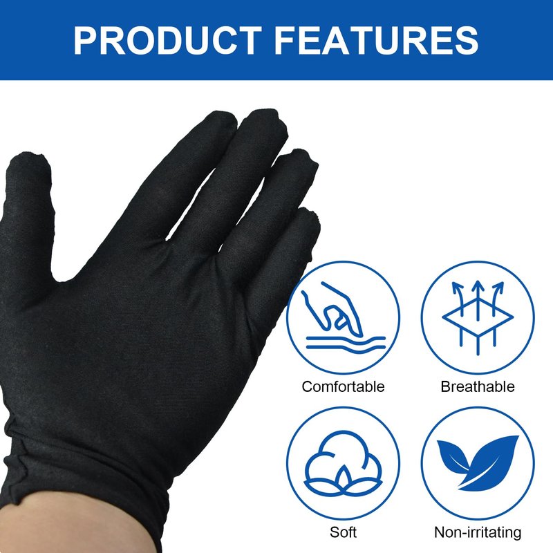 3 Pairs Cotton Gloves for Dry Hands Sleeping, Soft Sleep Gloves for Eczema, Moisturizing Overnight, SPA, Serving Costume, and Jewelry Inspection (Black, 3 Pairs)
