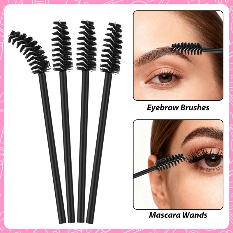 EWVVSS 600-Pcs Mascara Wands Disposable Eyelash Brush with Container Spoolies for Eyebrows Extensions(Black)