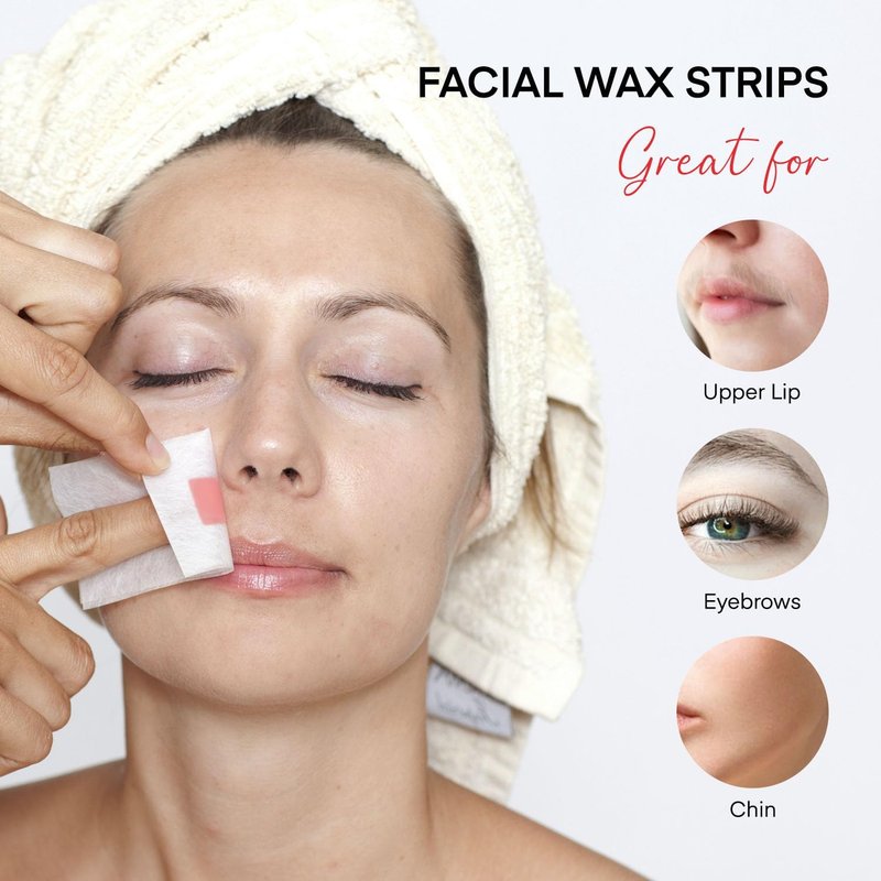 Facial Wax Strips Hair Removal for Women: Face Upper Lip Eyebrow Chin Waxing Hair Remover Kit - Natural & Vegan Ready to Use At Home & Travel, Sensitive Skin Friendly - 40 Ct with 6 Wipes