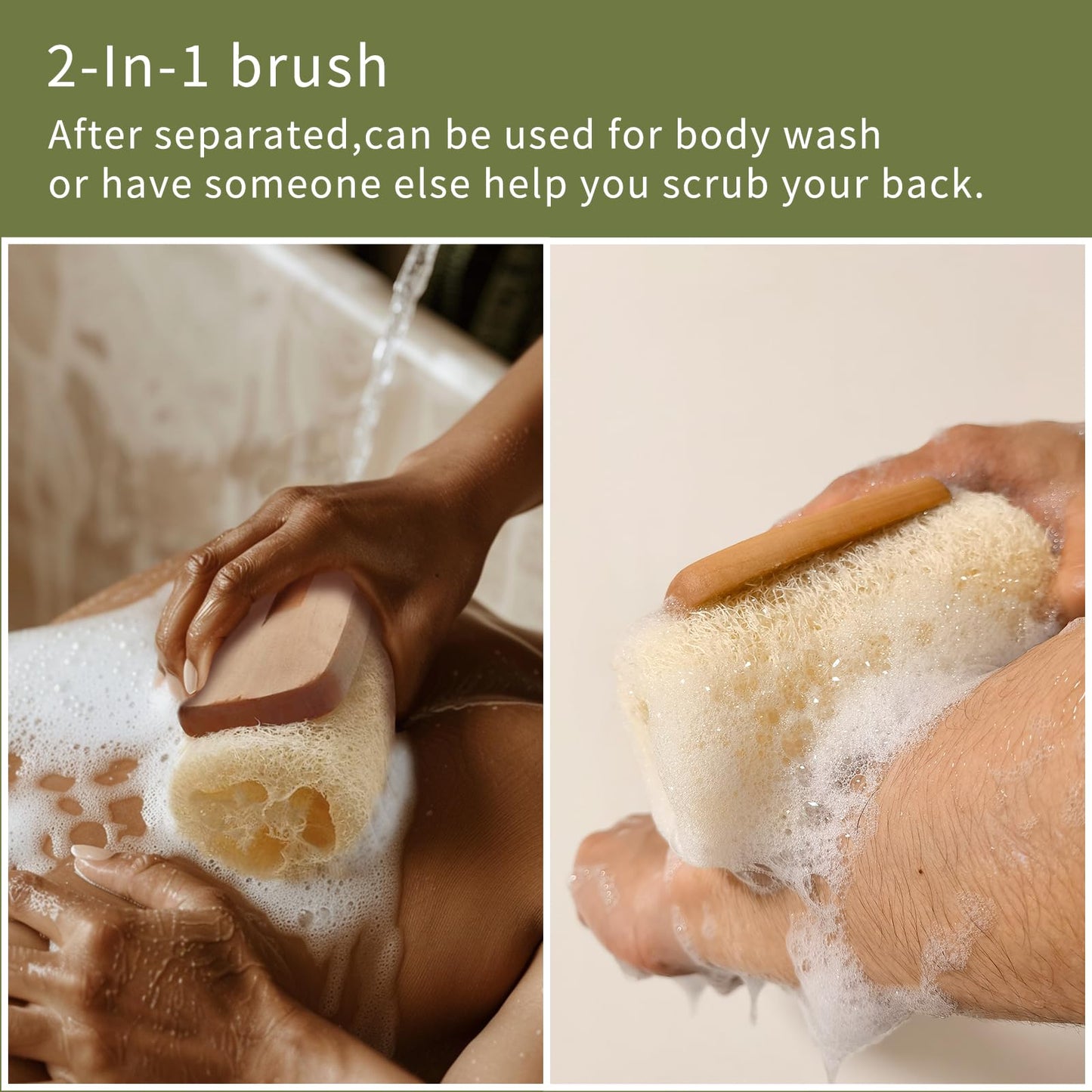 Natural Loofah with Handle,Back Scrubber for Shower Exfoliating Luffa On a Stick (1Pack) (Brush)