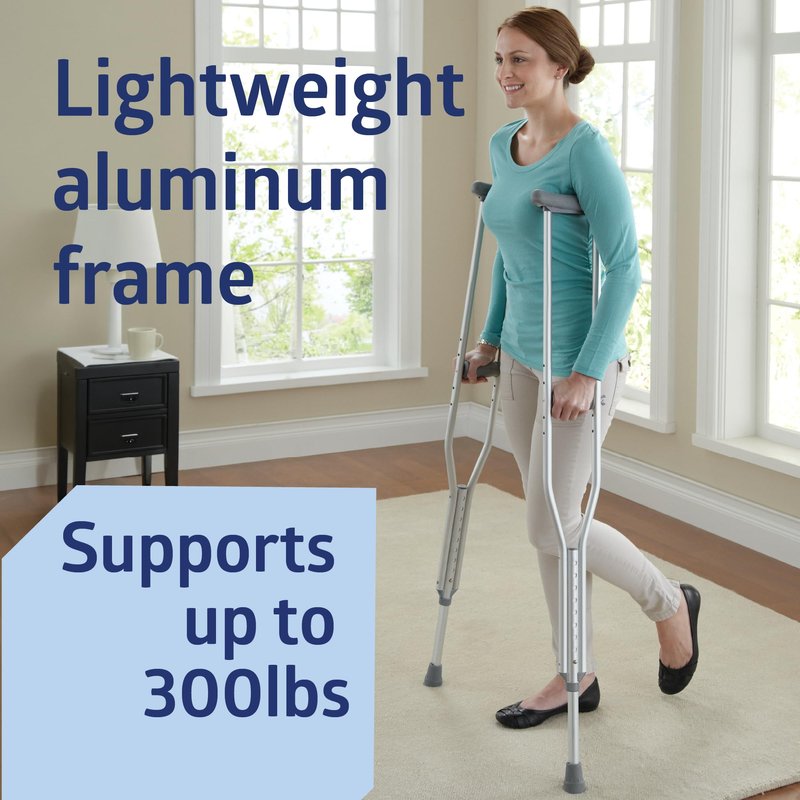 Medline Aluminum Crutches for Kids, Adults & Seniors, Walking Aid, 300 LB Weight Capacity,1 Pair, Fitting 5'2" - 5'10"