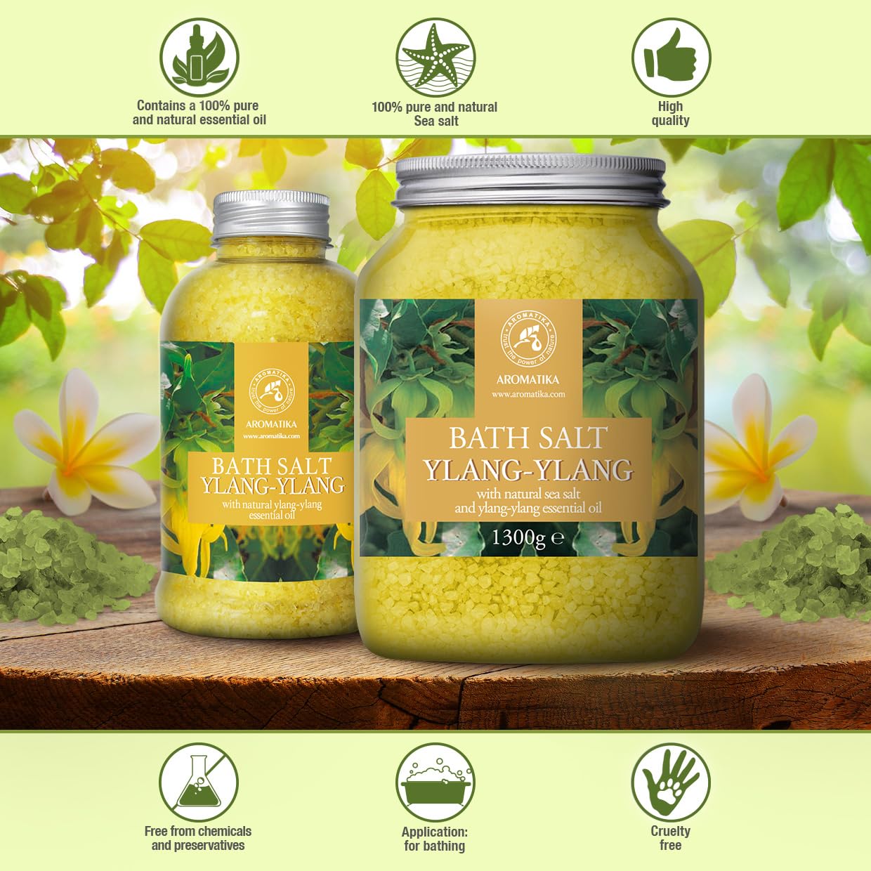 Ylang Ylang Bath Salts 46 Oz (1300g) - 100% Natural Essential Ylang Oil - Best for Good Sleep - Bath Salts for Relaxation - Bathing - Wellness - Beauty - Relaxation - Aromatherapy - Spa