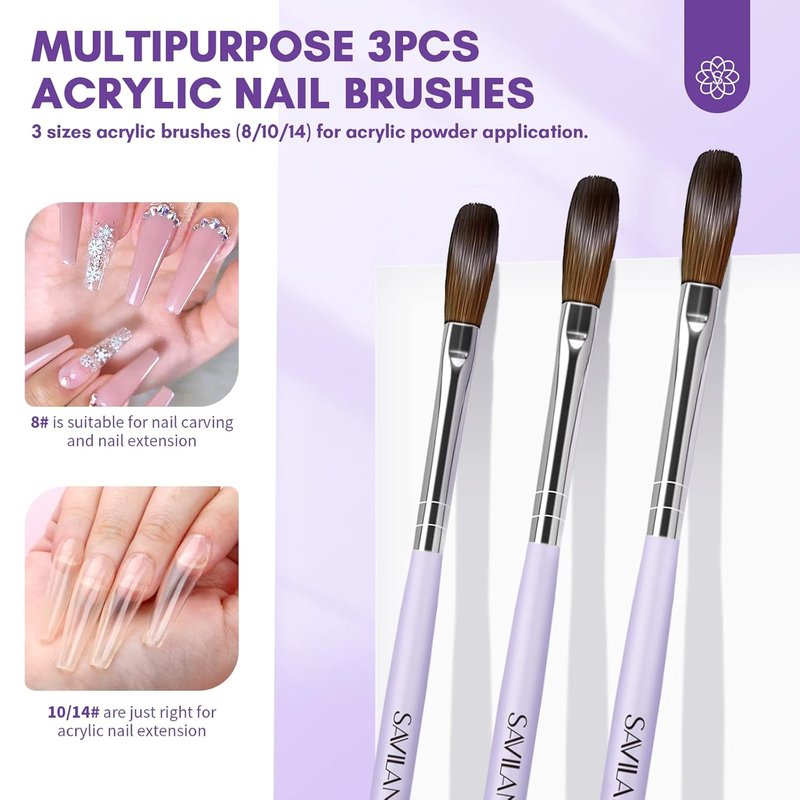 SAVILAND Acrylic Nail Kit - Professional Starter Set with White, Pink & Clear Powder | Manicure Tools for DIY