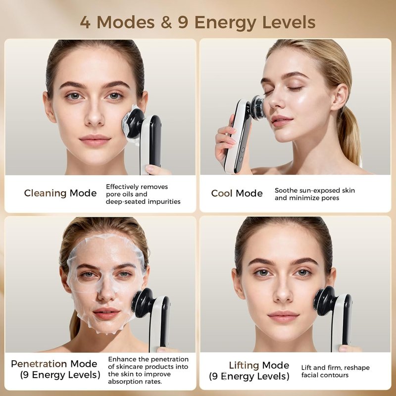 Microcurrent Facial Device with Red Light Therapy, Cooling Skin Tightening Device for Lifting & Firming, 4 Modes & 9 Levels Puffiness Skincare Tool