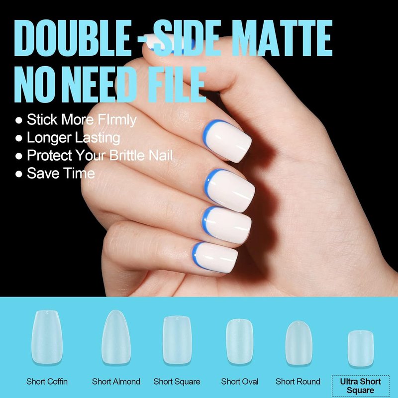Extra Short Square Nail Tips - 450 Pcs Soft Matte Fake Nails | 15 Sizes for DIY Nail Art
