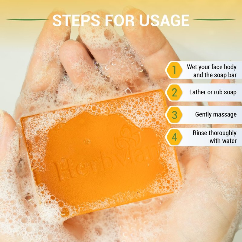Herbvian 100% Natural Turmeric Soap Bar for Face and Body, Warmth Lemongrass Mosquito Repellent Soap, Vietnamese Back Acne Bath Body Soap, Anti-Acne Cleansing Healthy for All Type Skins (Pack 2)