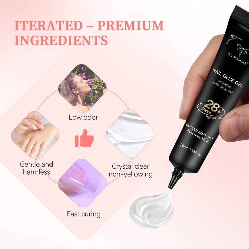 COLOURSMILE Solid Gel Nail Glue 20ml - Lamp Curing Needed Soak Off Strong Hold, Perfect for Acrylic Fake Nails, Press On Nails & Gelly Tips Extension