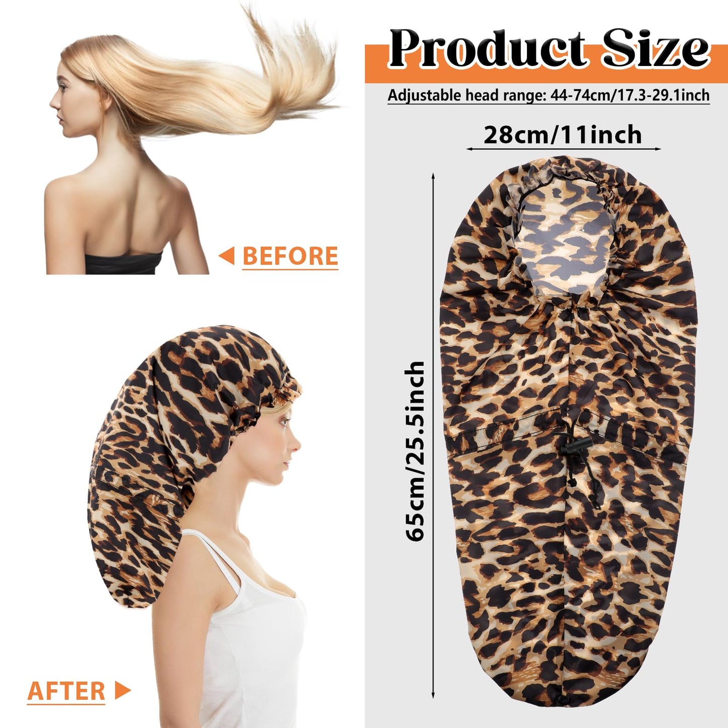 2 Pcs Large Shower Cap for Braids, Extra Long Shower Cap for Women Long Hair & Locs, Waterproof Hair Bonnets for Dreadlocks Drawstring Bath Caps for Women & Men (Black, Leopard)