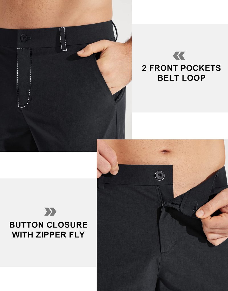 Libin Mens Golf Pants Stretch Work Dress Pants 30" Quick Dry Lightweight Business Casual Pant for Men Comfy Water Resistant, Black, 32W x 30L