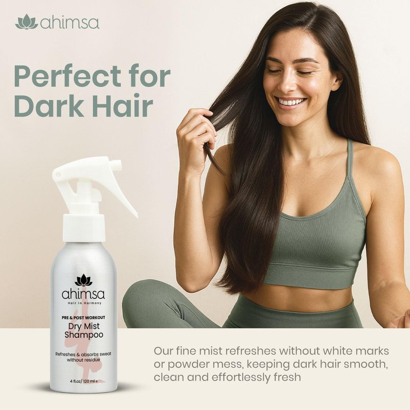 Ahimsa Non-Aerosol Dry Shampoo Mist - Jasmine Scent | 4oz, No White Residue, Vegan Formula for Post-Workout Refresh