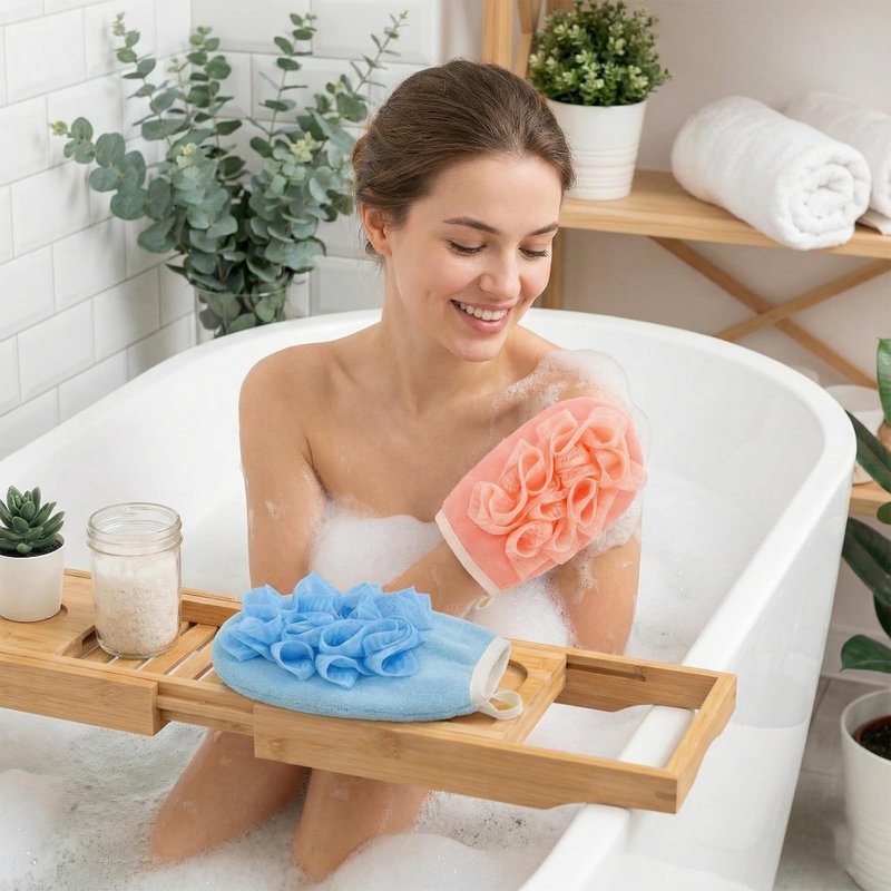 2 PCS Larger Lightweigh Travel Size Loofah, Terry Cloth Small Mini Travel Sponges, Exfoliating Bath Sponges, Bath Shower Pouf for Women Men Gentle Skin Cleansing Body (Pink, Blue)