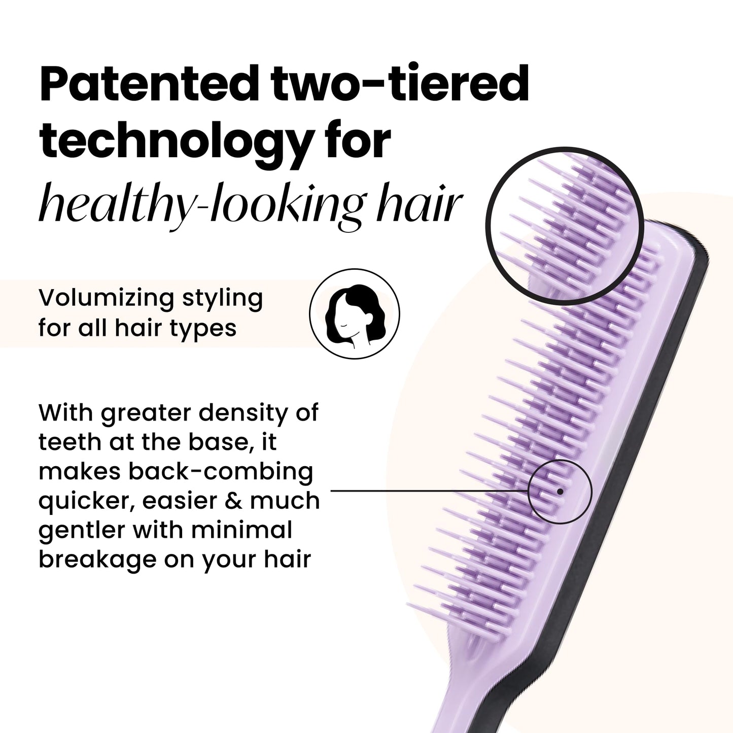 Tangle Teezer The Ultimate Volumizer Comb, Teasing Comb with Two-Tiered Teeth for Volume & Texture, and All Hair Types, Lilac & Black