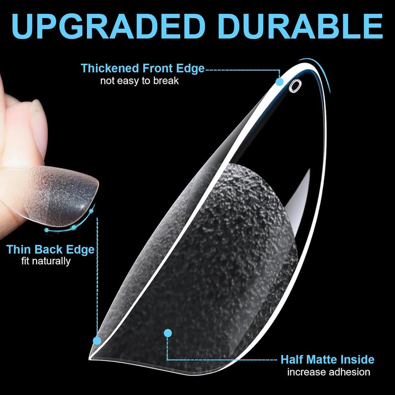 BlueZOO Gel Almond & Squoval Nail Tips 600Pcs - Medium 2 Shapes Acrylic Fake Nails Pre-etching Tapered Square and Almond Press On False Nail for Extension Manicure Home DIY Salon Supplies, 15 Sizes