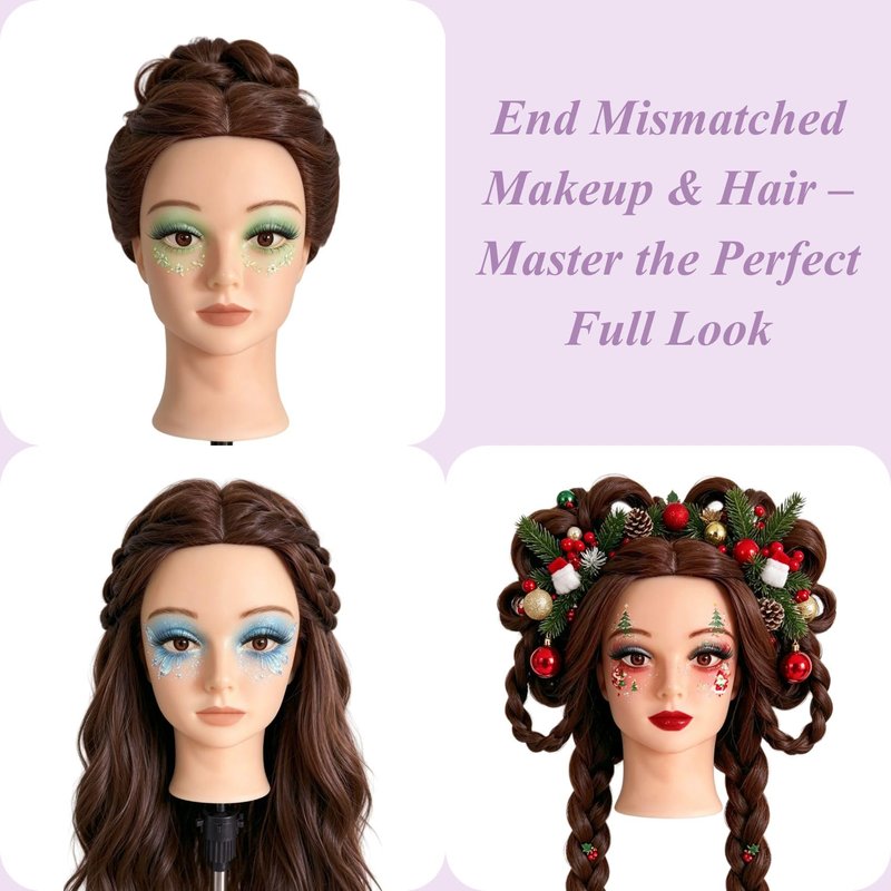 Mannequin Head with 80% Real Hair, 28" Dark Brown Hair Mannequin Head for Makeup & Practice Braiding, Cosmetology Training Doll Head for Hair Styling Kids