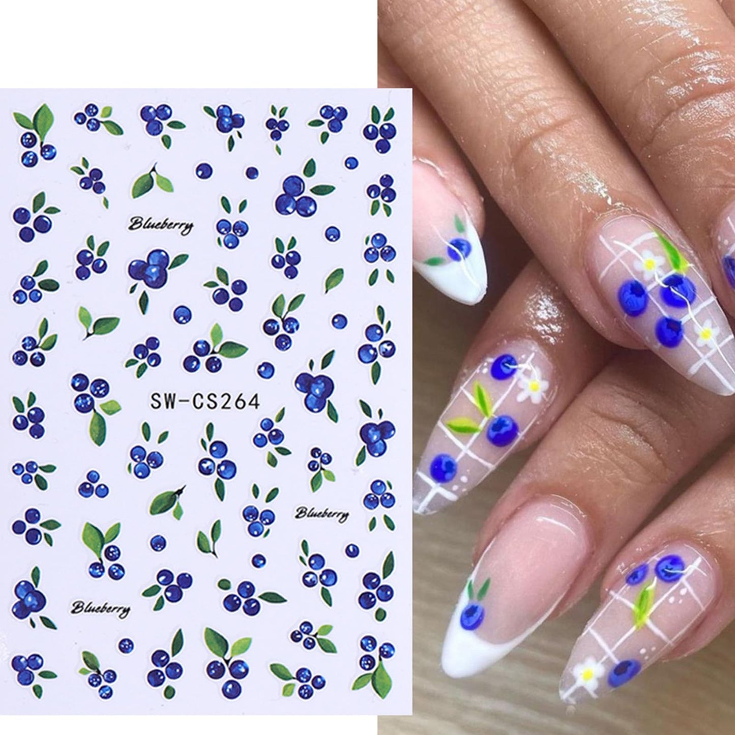 Summer Nail Art Stickers 3D Self-Adhesive Nail Decals Lemon Strawberry Blueberry Stickers for Nails Designs Cute Fruit Manicure Supplies for Women DIY Nail Art Decorations, 5 Sheets