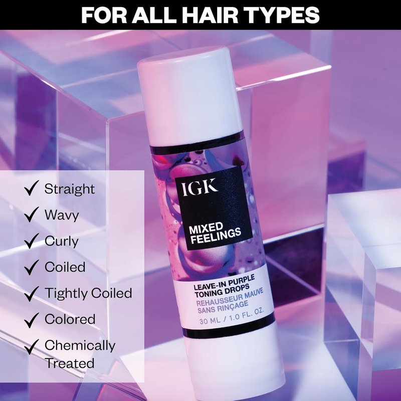 IGK Mixed Feelings Leave-In Blonde Toning Drops - Brighten & Neutralize Brass | Vegan & Cruelty-Free | 1 Oz