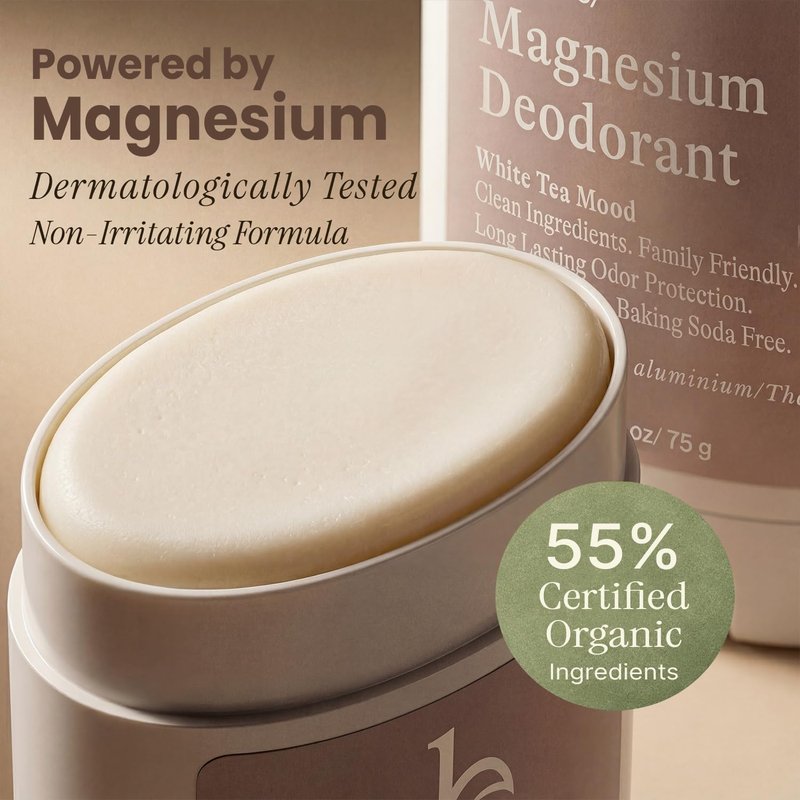 Aluminum Free Deodorant for Women – USA Made Natural Magnesium Deodorant with 55% Organic Ingredients, Baking Soda Free, Long-Lasting All-Day Odor Protection, Non-Irritating for Kids & Sensitive Skin