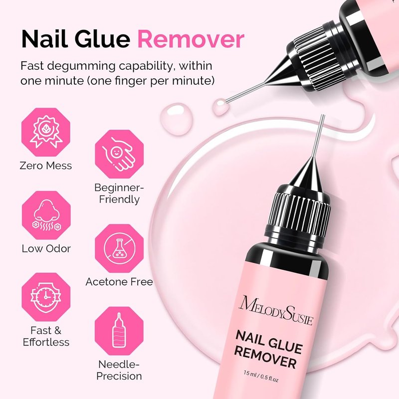 MelodySusie Nail Glue Remover - Acetone-Free Multi-Functional Liquid for Press-On Nails | 2PCS Set