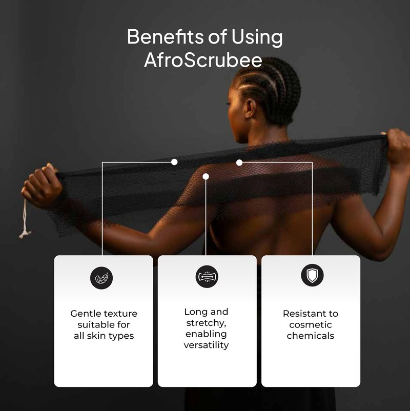 AfroScrubee Authentic African Net Sponge Exfoliating Bath Sponge (Black)