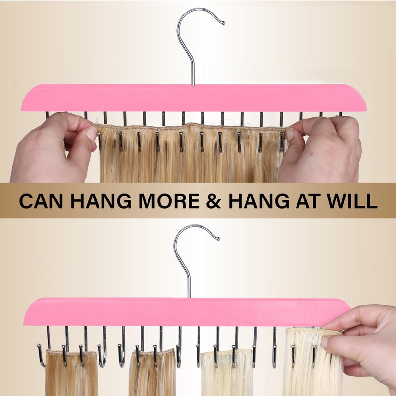 Hair Extension Holder & Hanger for Clip Ins - Weft Organizer Stand for Washing & Styling - Storage Rack Display Stand Accessories for Extensions (Pink)