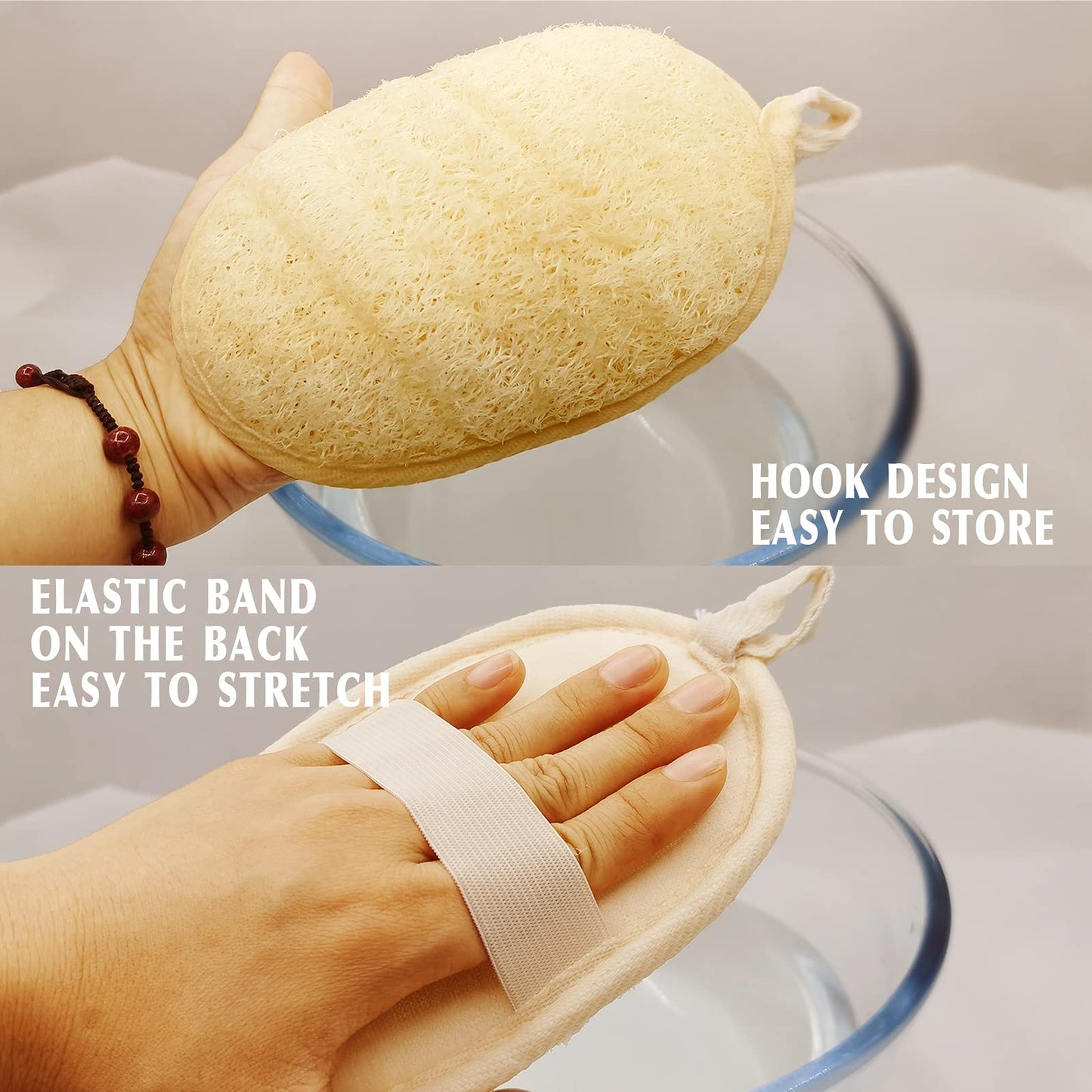 YIQINGJIE Natural Loofah Sponge Exfoliating Body Scrubber (2 Pack),Made with Eco-Friendly and Biodegradable Shower Luffa Sponge, Loofah for Women and Men, Beige