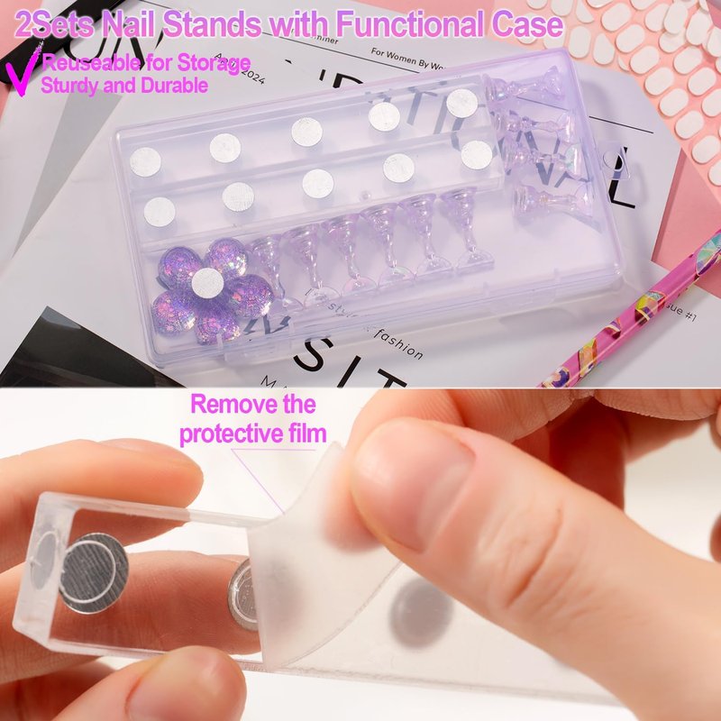 Nail Stand for Press Ons | Solid Acrylic Nail Holder with Magnets for Art Design & Practice - 2 Pack