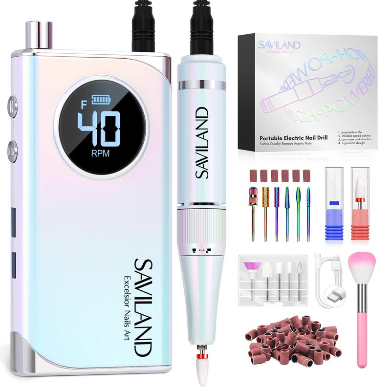 SAVILAND Advance Nail Drill for Acrylic Nails Professional: 40000RPM Nail Drill 6000mAhm High Capacity 2026 Rechargeable Electric Nail File 13 Drill Bits for Nails Manicure Pedicure E File Sky Realm