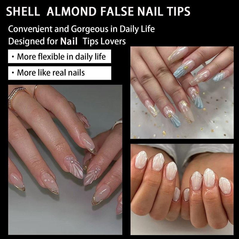 Shell Fake Nail Tips Almond Medium Soft Gel Nail Tips 14 Sizes Pre-Shaped Full Cover Clear Acrylic Press on False Nails Extension Tips for Woman DIY 140PCS