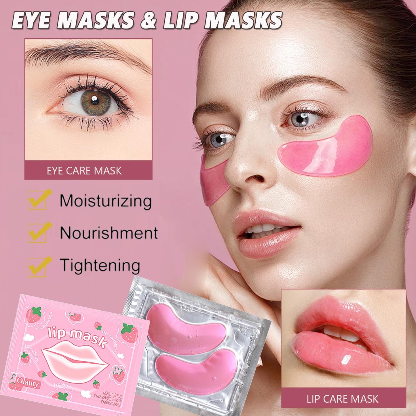 30 Pairs Eye Masks & Lip Masks, Under Eye Patches for Puffy Eyes, Moisturizing Lip Mask Pink Pads, Reducing Fine Lines, Bridal Shower Gifts, Graduation Gifts, Wedding Bridesmaid Gifts, Bulk Gifts