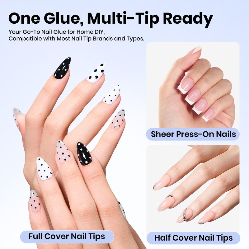 Beetles 9 in 1 Gel Nail Glue for Acrylic Nails Tips, 2Pcs 10ml Long Lasting Uv Nail Glue for False Nail Tips, Clear Press On Nails, Base Gel, Summer Nail Art, U V Light Required