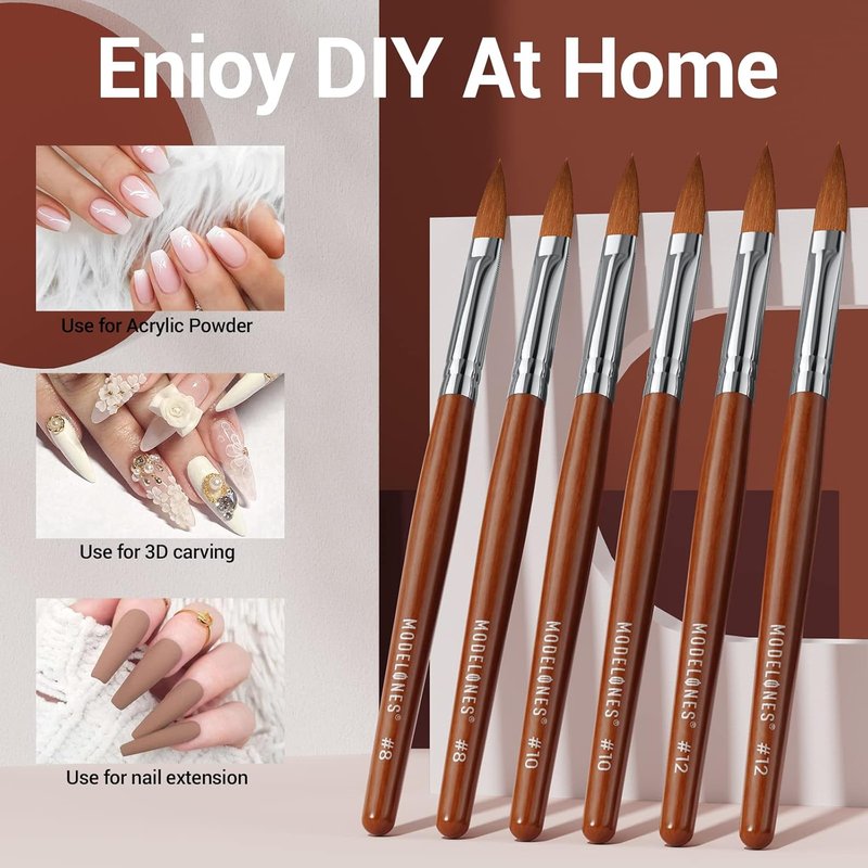 Modelones Kolinsky Acrylic Nail Brush Set - Round Brushes for Acrylic Powder & Gel Polish | Sizes 8, 10, 12