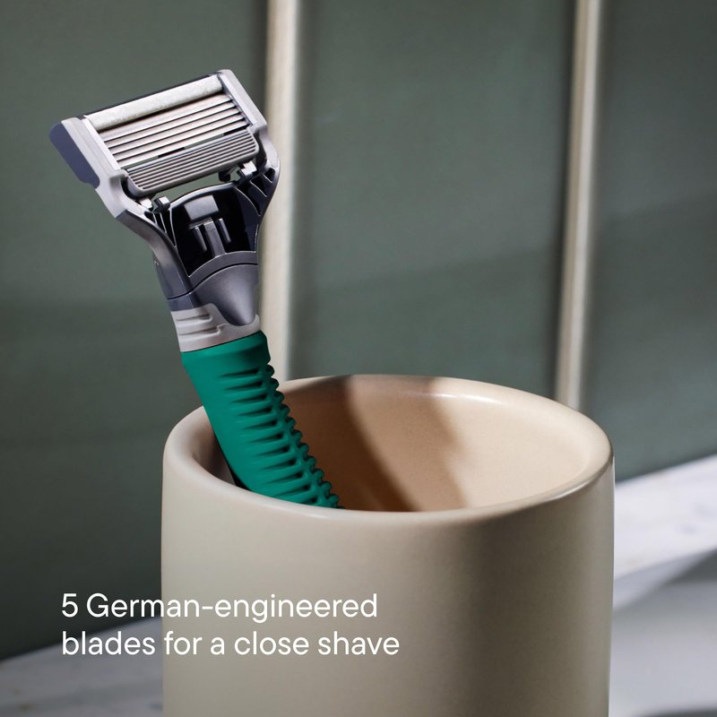 Harry's Original Shaving Kit for Men - Razor Handle, 5 Razor Blade Refills, Foaming Shave Gel, and Travel Blade Cover - TSA Approved Travel Essentials - German Engineered - Sage