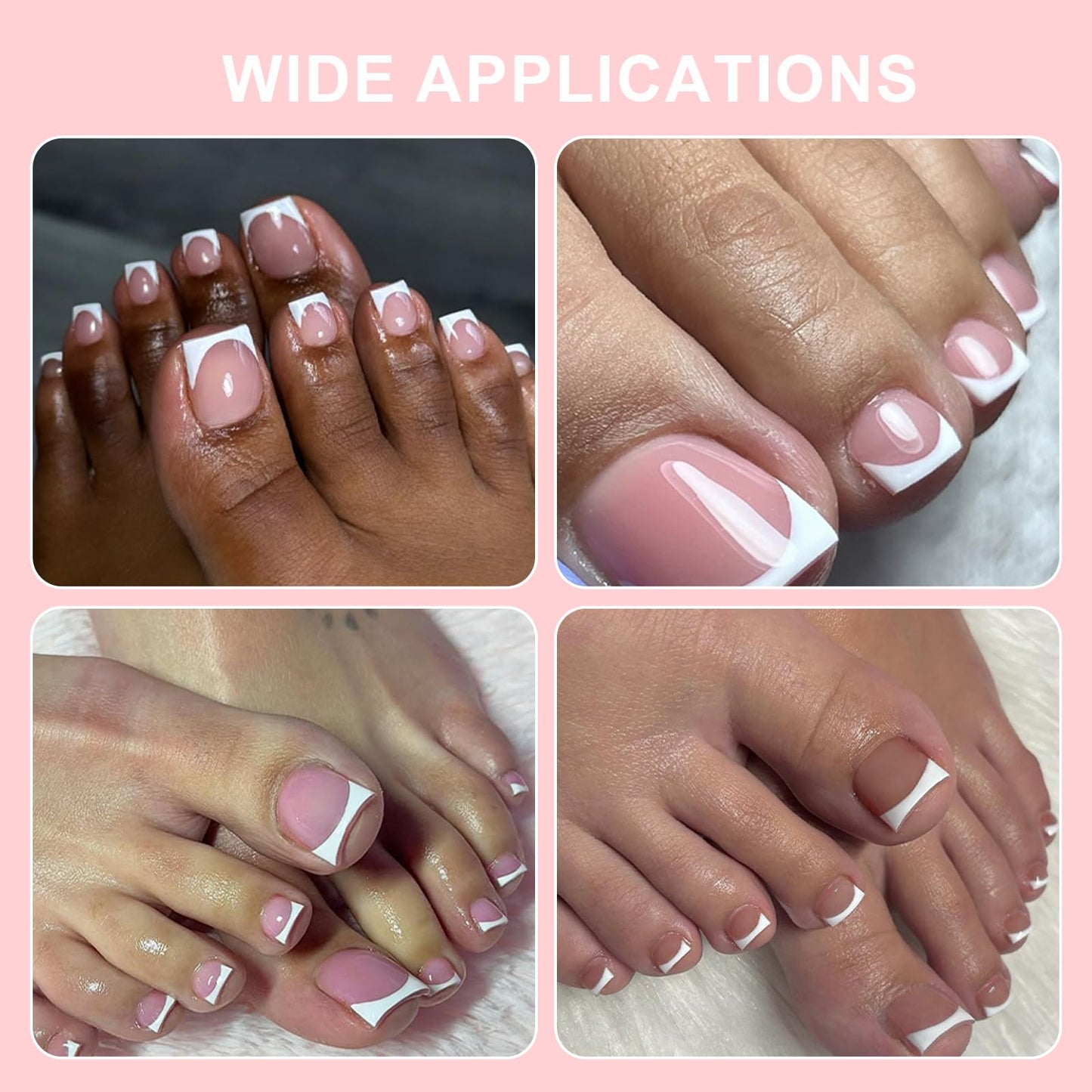 SWETIDAY Toe Nail Tips Press on, French Fake Short Toe Tips, 150Pcs Square Round Acrylic Toenail Press Ons, 15 Sizes French Baby Pink Wearable Full Cover Fake Toenails