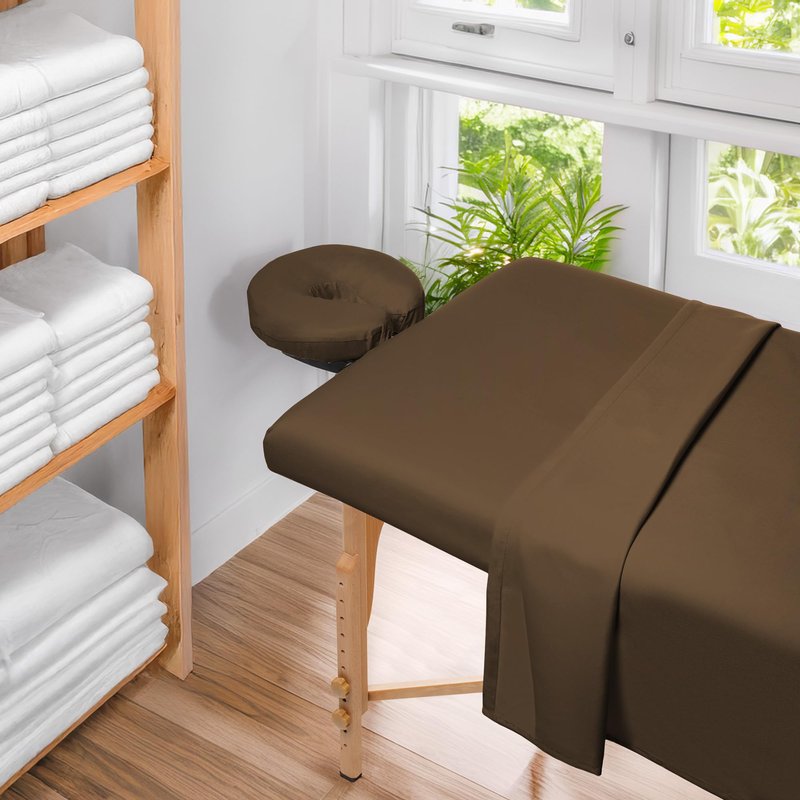 Saloniture 3-Piece Microfiber Massage Table Sheet Set - Premium Facial Bed Cover - Includes Flat and Fitted Sheets with Face Cradle Cover - Chocolate Brown