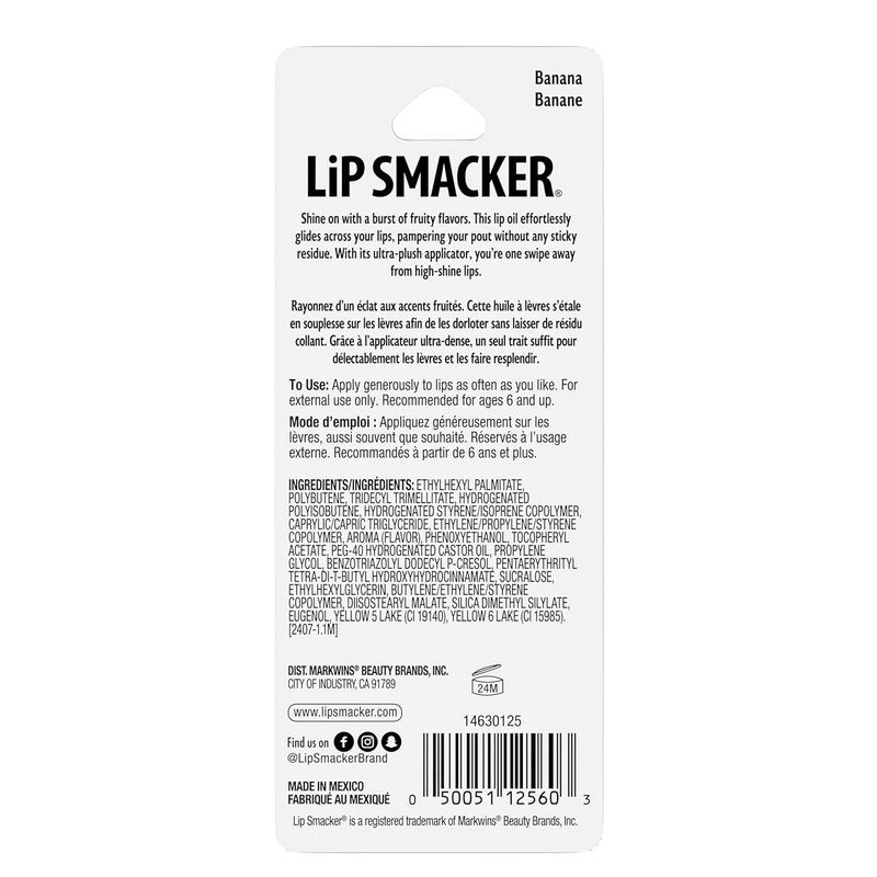 Lip Smacker Fruit Glaze Lip Oil - Ultra-Hydrating Moisturizing Lip Gloss with High-Shine Finish | Banana Flavor