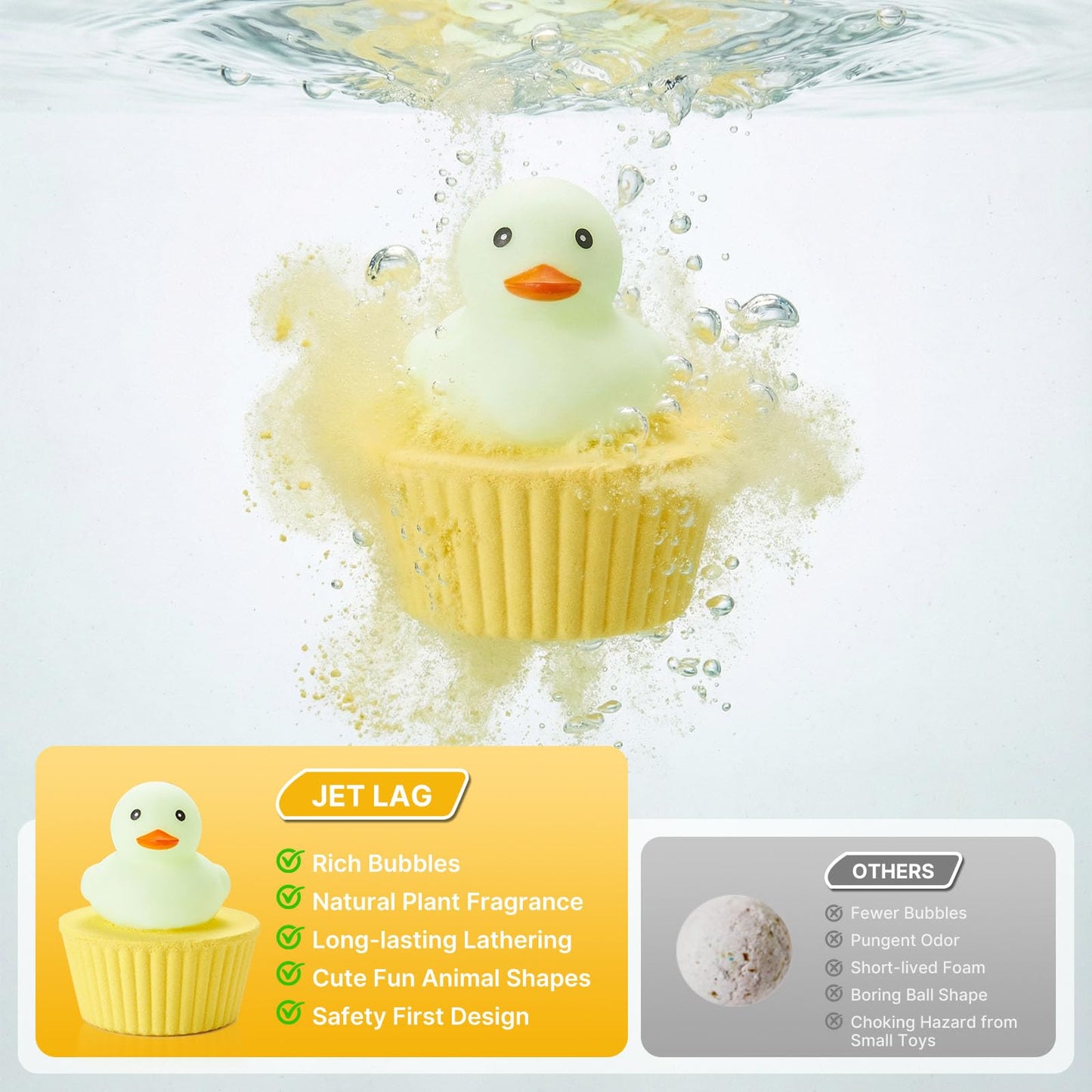 JET LAG 9PCS Cute Duck Bath Bombs for Kids, Handmade Fizzies Bathbombs for Women, Natural & Kids Friendly - Cupcake Gift Set for Birthday Christmas Easter Valentine's Day