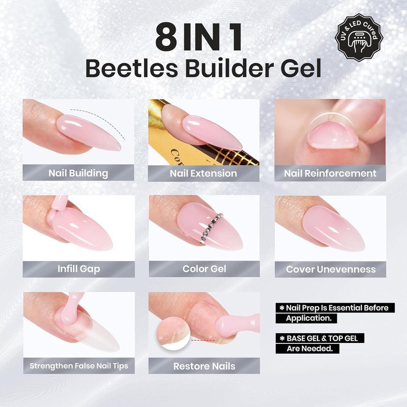 Beetles Builder Gel for Nails - Dusk Pact 0.5 oz | 8-in-1 Thickening & Strengthening Gel for DIY Nail Art