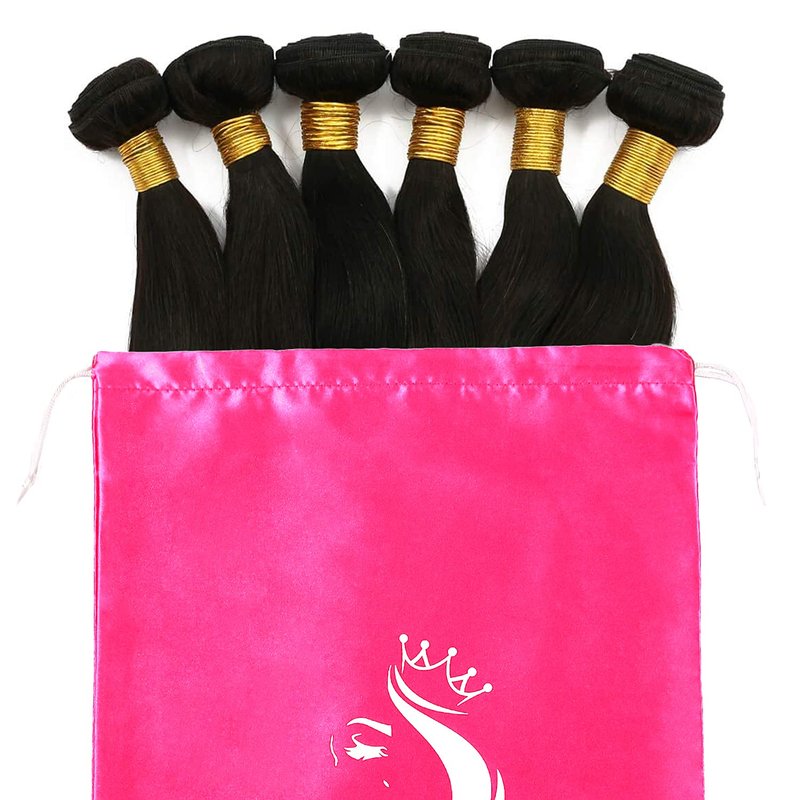 Satin Pouches with Drawstring - Soft Silk Satin Storage and Travel Bags for Bundles, Wigs, Hair Extensions, Tools, Business Gifts (6 PCS Pink)