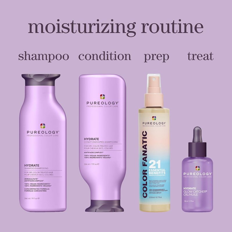 Pureology Hydrate Shampoo - Moisturizing Formula for Dry & Color-Treated Hair | Vegan, Sulfate-Free with Rose Extract & Green Tea