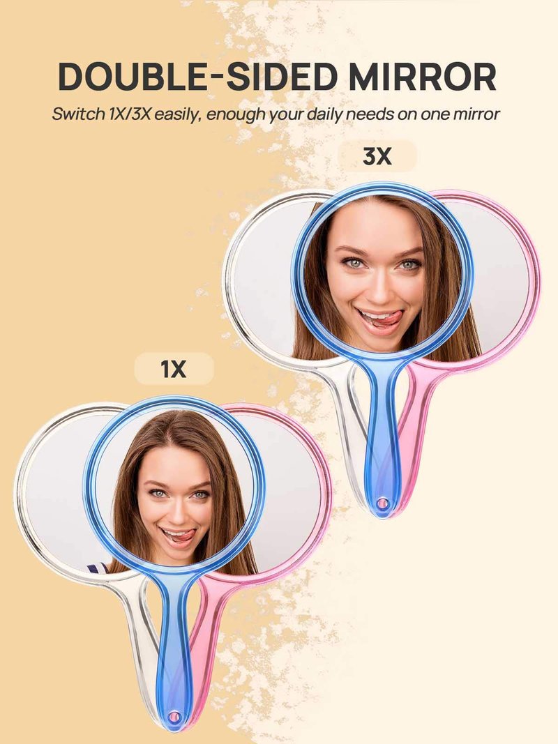OMIRO Hand Mirror, Double-Sided Handheld Mirror 1X/3X Magnifying Mirror with Handle, Set of 3 (Mix Colors)