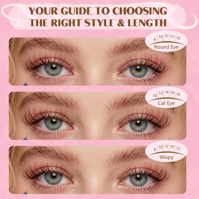 NYCAAR Velure Natural Brown Lash Clusters Kit Wispy Invisible Band Lash Extension Kit 120pcs Venus Lashes Clusters in C Curl 8-16mm with Bond and Seal, Remover & Applicators for Beginner DIY at Home