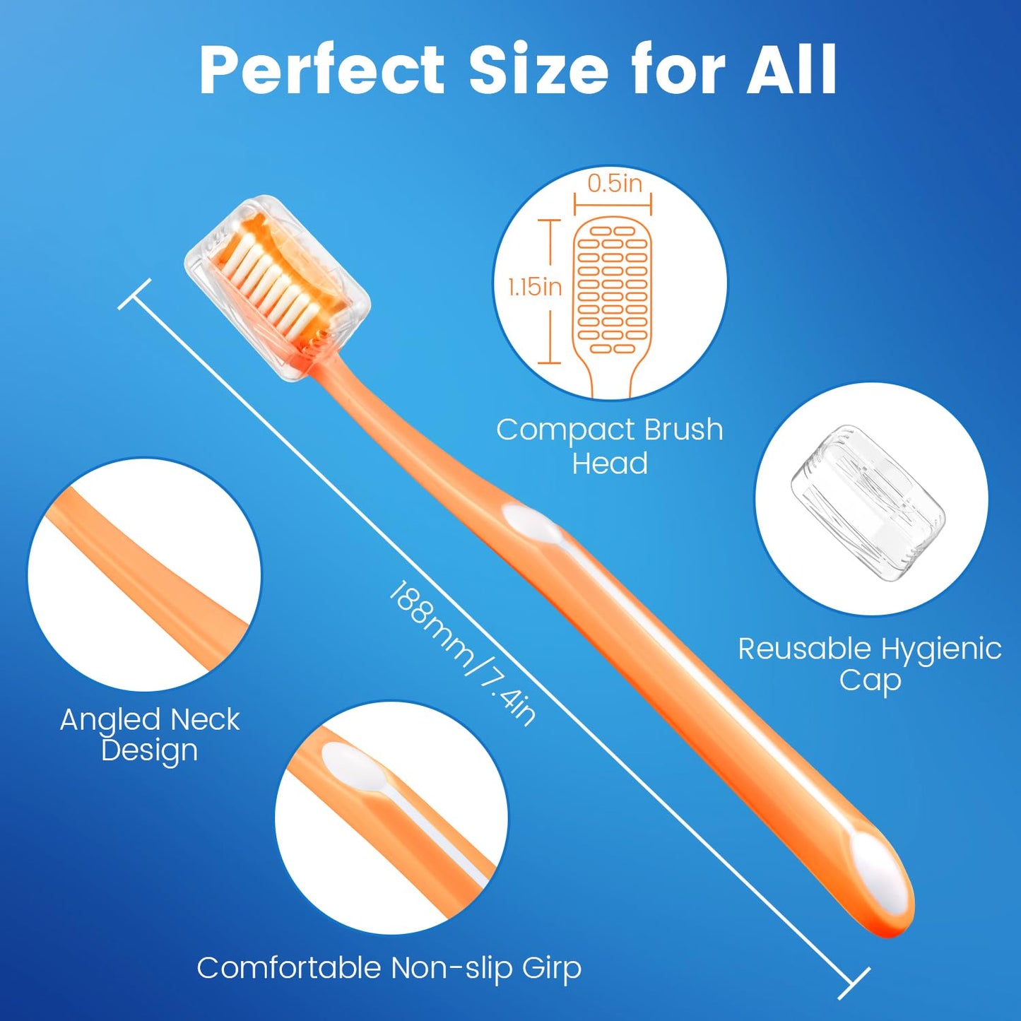 Frekare Medium Toothbrushes for Adults, Toothbrush Medium Bristles with Covers for Travel, Deep Plaque & Stain Removal, 6 Count