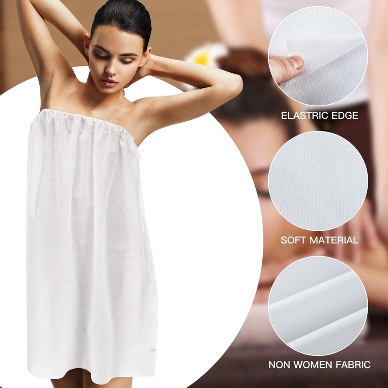 Janmercy 16 Pcs Disposable Spa Wraps for Women with Adjustable Closure Non Woven Towel Sweat Steaming Salon Bathrobe(White)