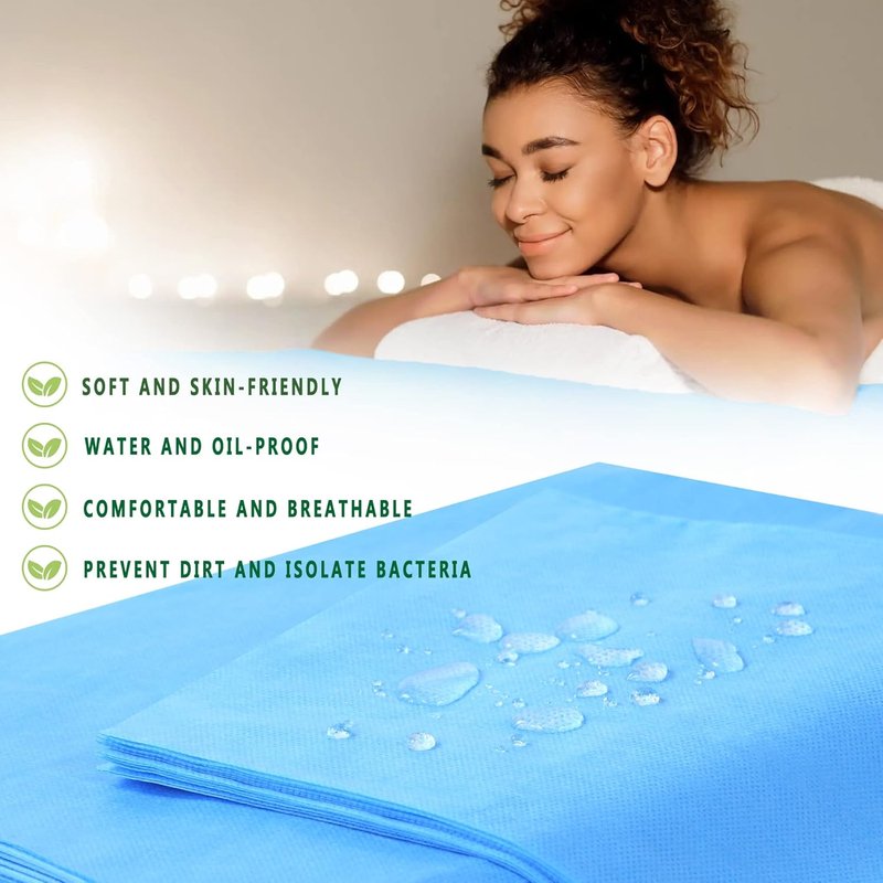 Disposable Bed Sheets for Massage Tables - Waterproof Soft Non-Woven Fabric | 31" x 71" Blue, 50 PCS