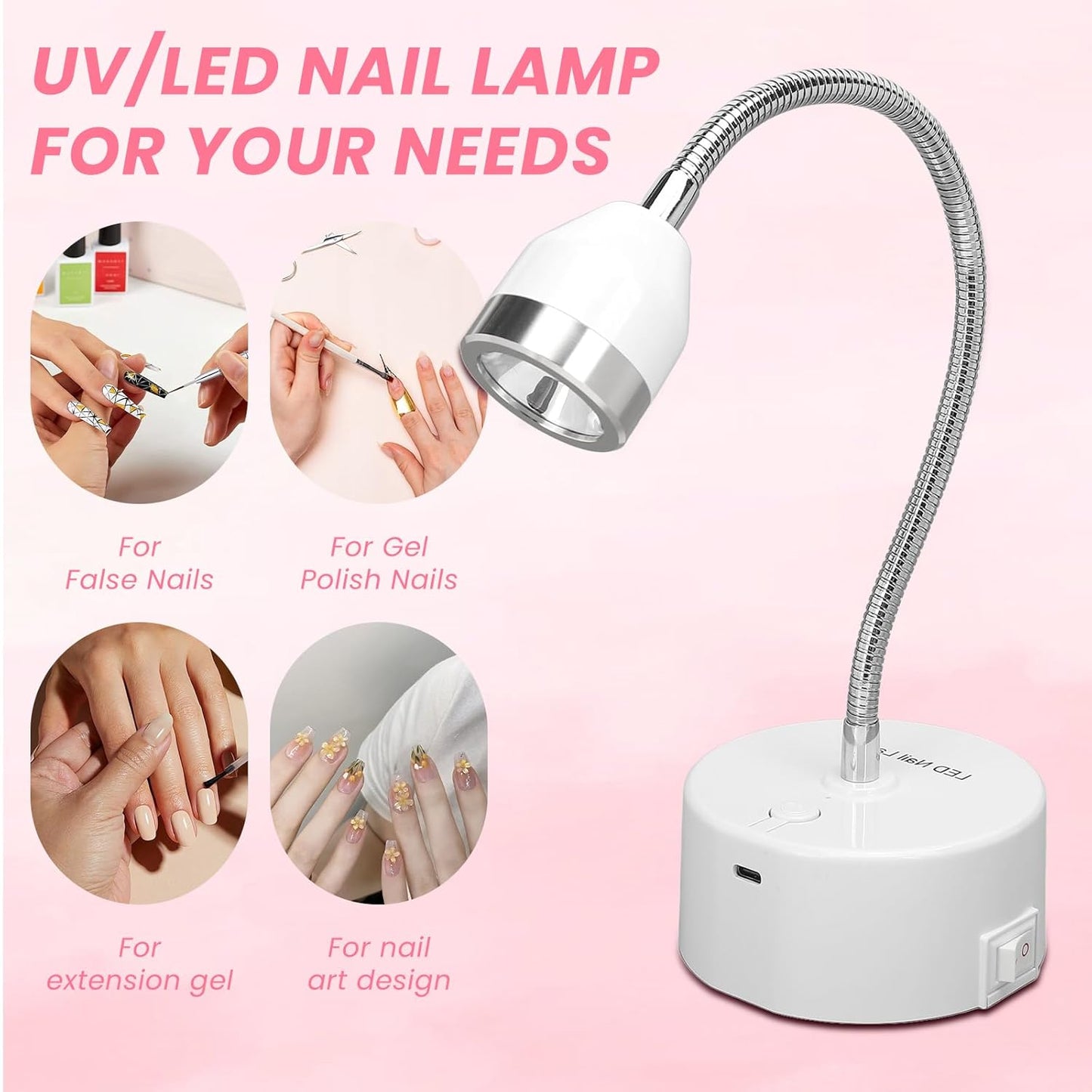 Touch Switch Gel x Lamp - 9W Cordless Rechargeable Gooseneck UV Nail Lamp | Portable Quick-Dry with 60s Timer for Home & Salon