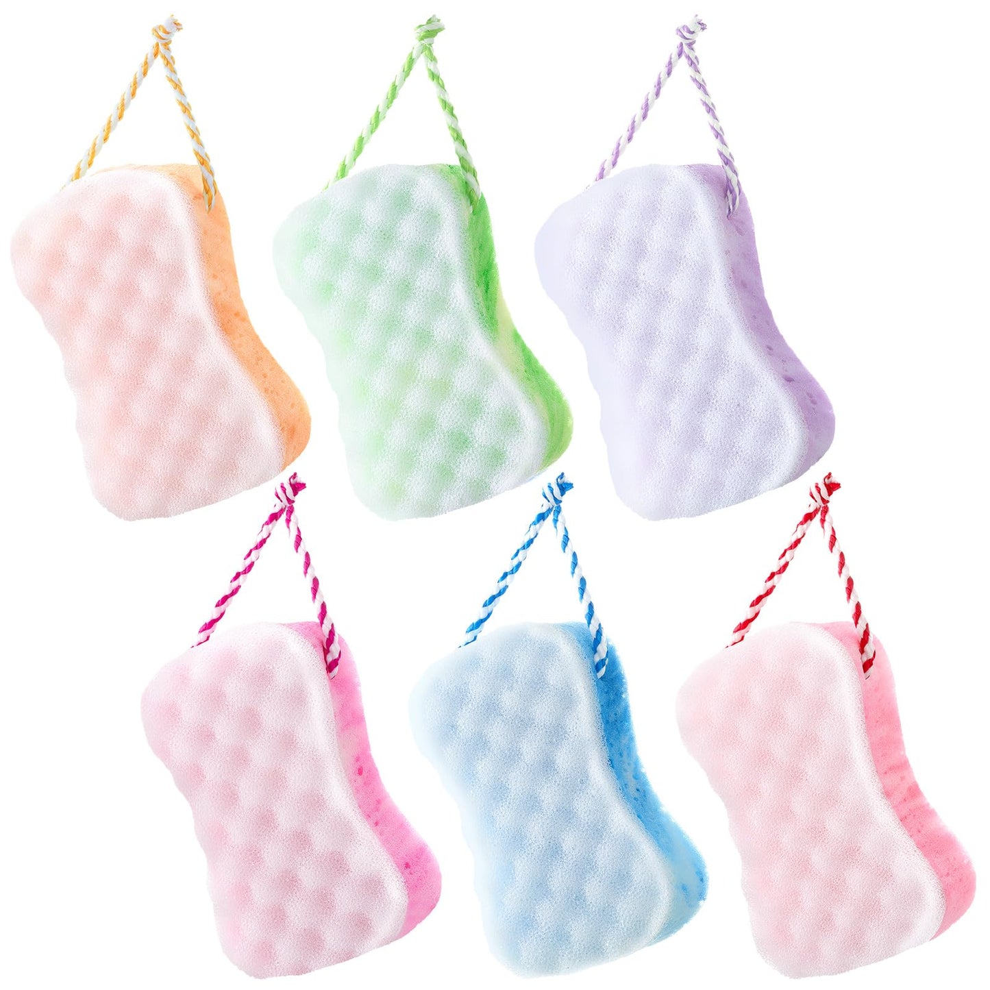 Boao 6 Pcs Bath Sponge for Women, Men Exfoliating Loofahs Body Scrubber Shower Sponges Big Pouf Foam Sponges to Spa Reusable Bathing Accessories(Bright Color)