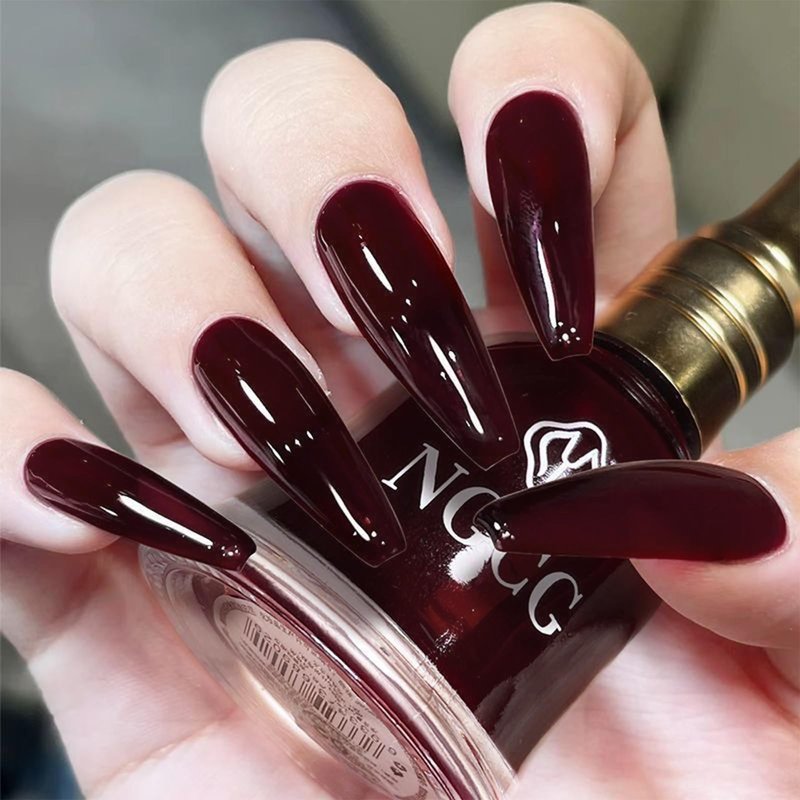 COSMOO 15ml Dark Red Quick Dry Nail Polish, Brown Red Chip-Resistant Nail Lacquer for Nail Art